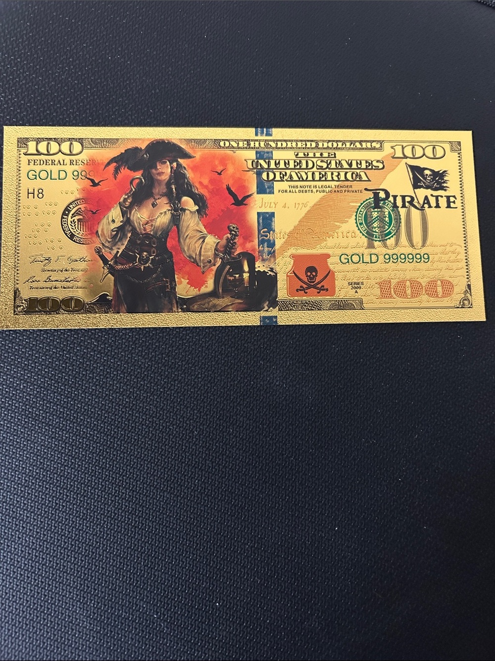 Pirate Novelty Gold $100 Collectible Note